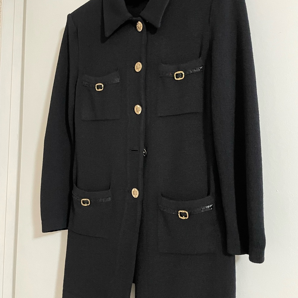 St. John Collection Black Gold Santana Knit Wool Blazer Size 6